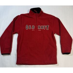 Boys XL Vintage Old Navy Quarter‎ Zip Fleece Red Black Sweater Embroidered Logo